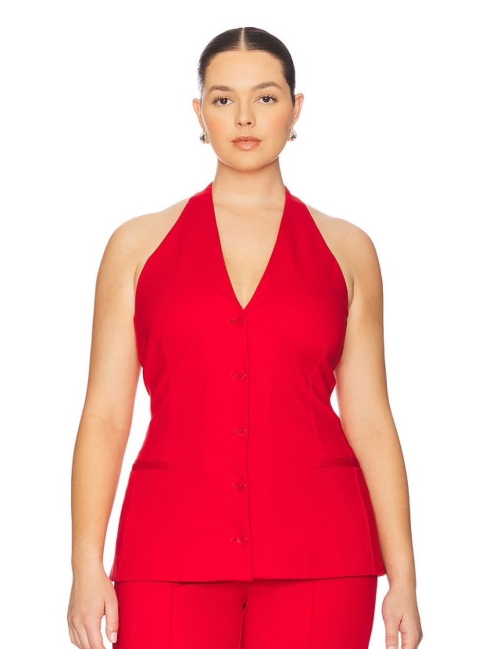 L'Academie Red Halter Blouse XL NWT Viscose Blend